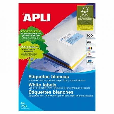 Apli Etiquetas Adhesivas Blancas 105x48mm Cantos Rectos Apli Etiquetas Adhesivas Blancas 105x48mm Cantos Rectos